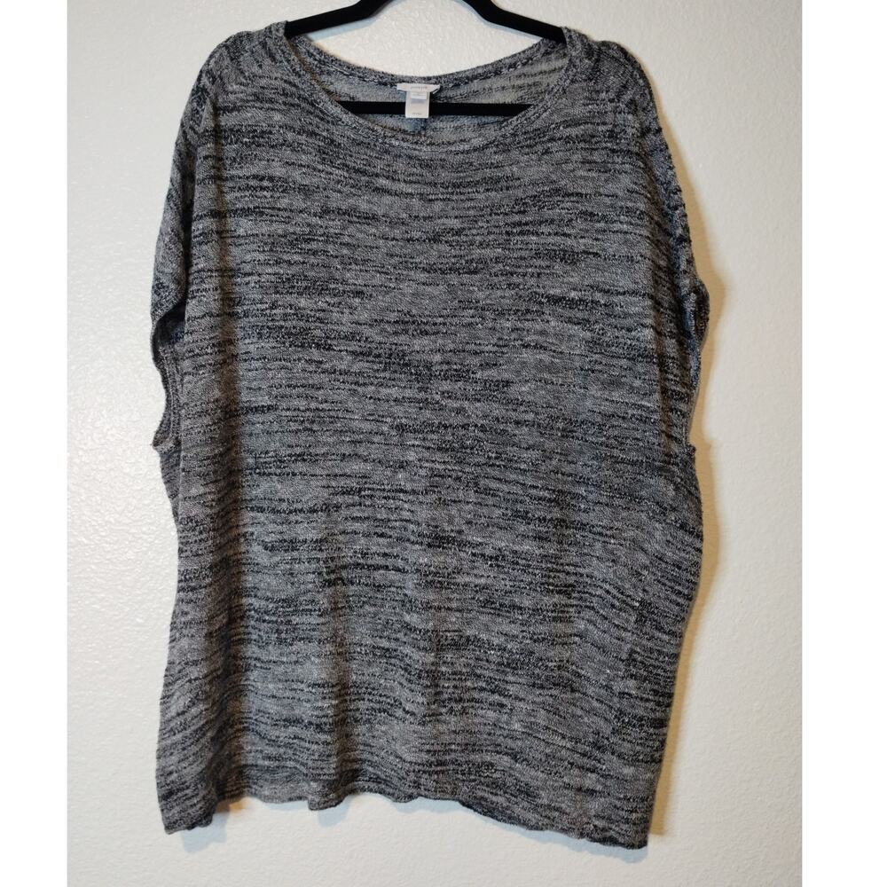 Pure Jill by J. Jill Size 1X Marled Gray Cap Sleeve Linen Cotton Blend Top *FLAW